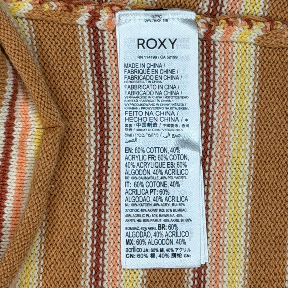 Roxy Sunset Stripes Knit Henley Hoodie S Cropped Bell Sleeve Sweater - Picture 3 of 5